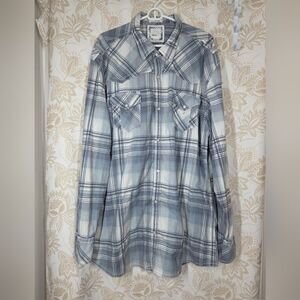 BKE Athletic Fit Shirt Mens XXXL 3XL Plaid Button Up Western Long Sleeve Green